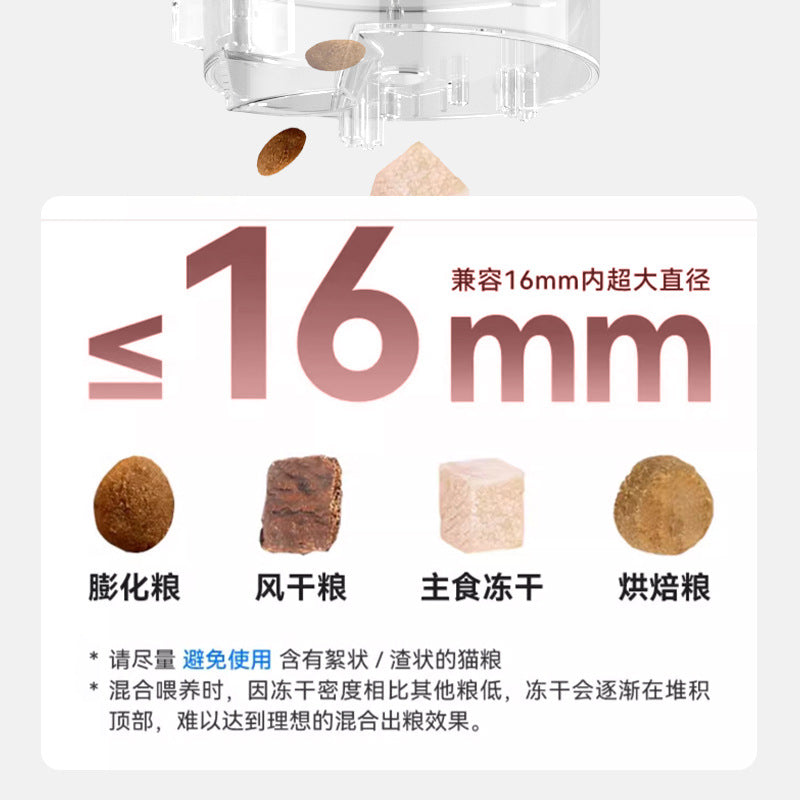 Automatic cat feeder with timed and measured feed, smart pet food for cats and dogs, remotely controlled automatic feeder for outdoor use.
