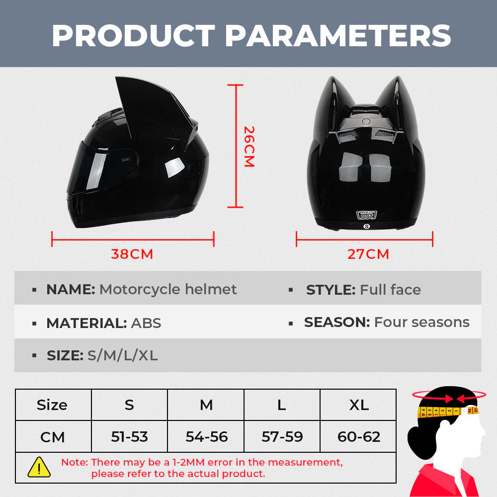 Motorcycle Helmet Full Face Cat Ear Detachable DOT Certification Safety Moto Helmet for Women Men Breathable Gift for Girlfriend